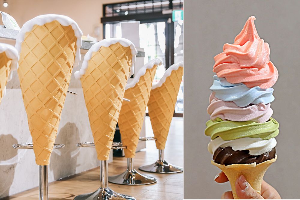 溪湖66Cheesecake。刷爆IG版面!爆可愛冰淇淋椅,彰化特大北海道彩虹冰淇淋,一支6種口味